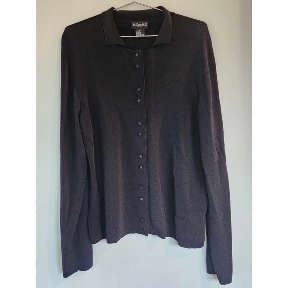 DUE per DUE Veste Cardigan Womens XL Black Collared Button Up Knit Minimalist